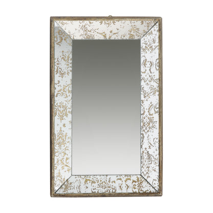 Vintage Floral Accented 20" x 12" Silver Mirror with Decorative Tray and Wall Hanging Design