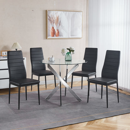 Dining Table With Tempered Glass And Cross Metal Legs Chrome