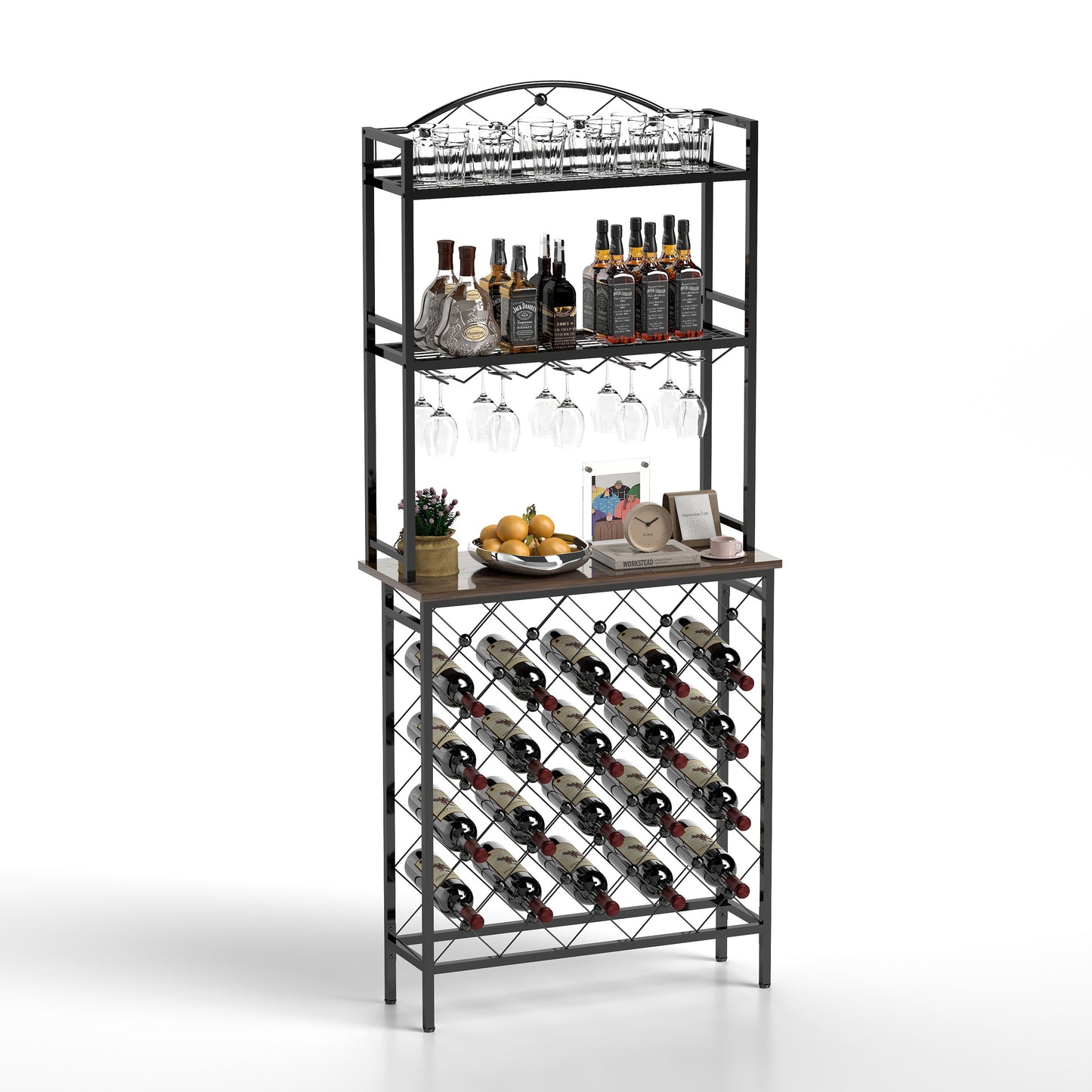 Industrial 3 Tier Wine Rack Table With Wood Shelves