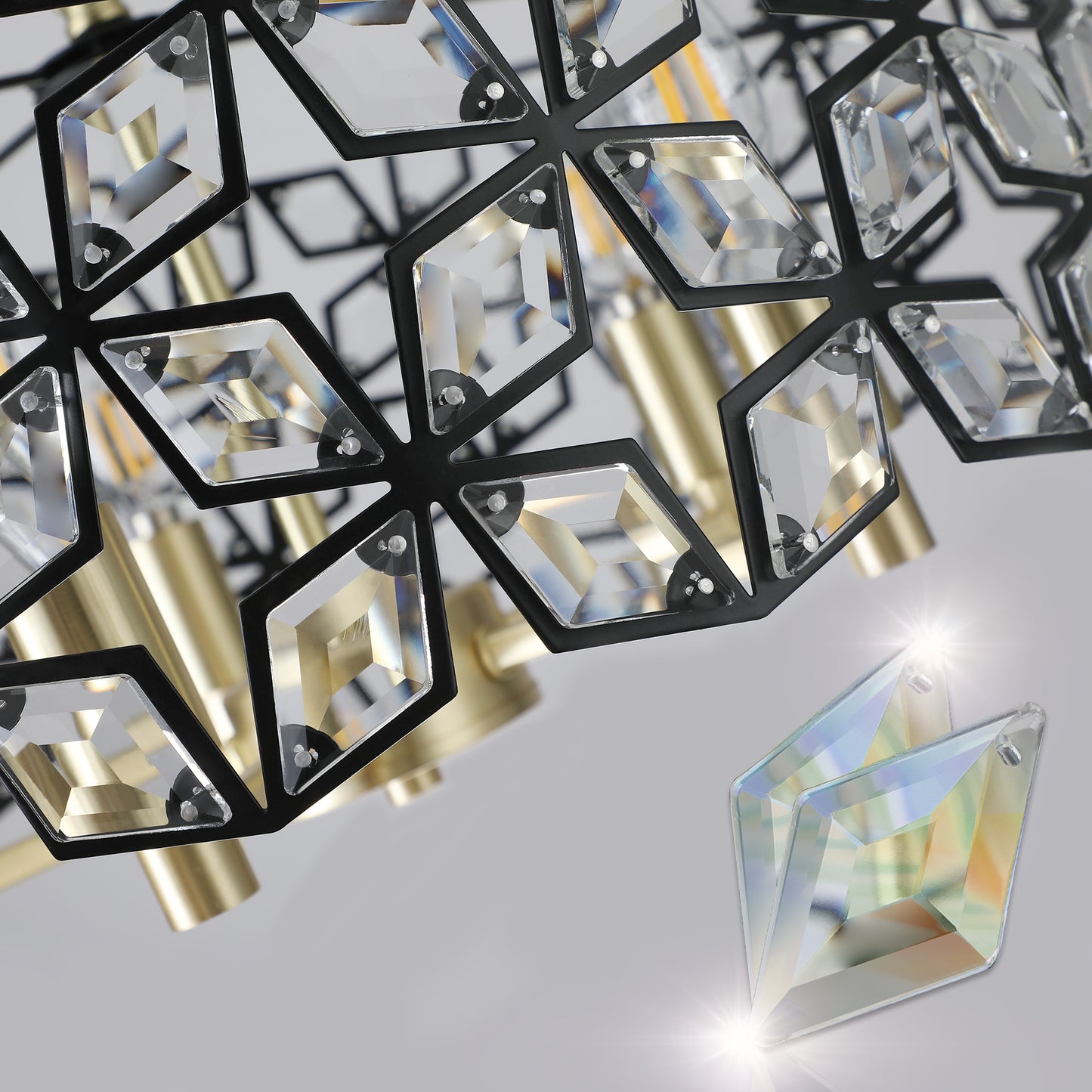 Modern Crystal Chandelier for Living Room - 5-Light Pendant, K9 Crystals, Sand Gold and Black Finish