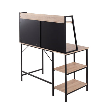 Modern Geo Shelf Office Desk with Black Steel Frame and Natural Wood Top by LumiSource