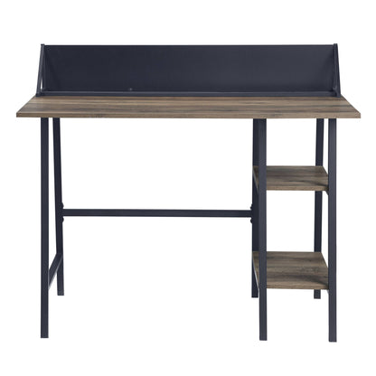 Modern Rustic Oak Writing Desk with Black Metal Legs and Storage Shelves
