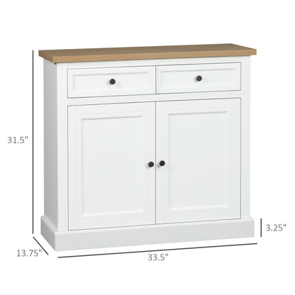 HOMCOM Sideboard Buffet Cabinet, Kitchen Cabinet, Coffee Bar Cabinet with 2 Drawers and Double Door Cupboard for Living Room, Entryway, White