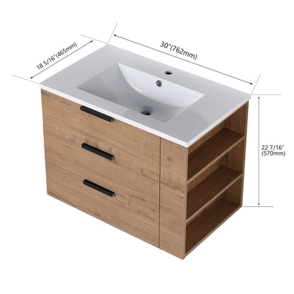 30-Inch Modern Wall-Mounted Bathroom Vanity with Soft Close Drawers and Adjustable Side Shelf