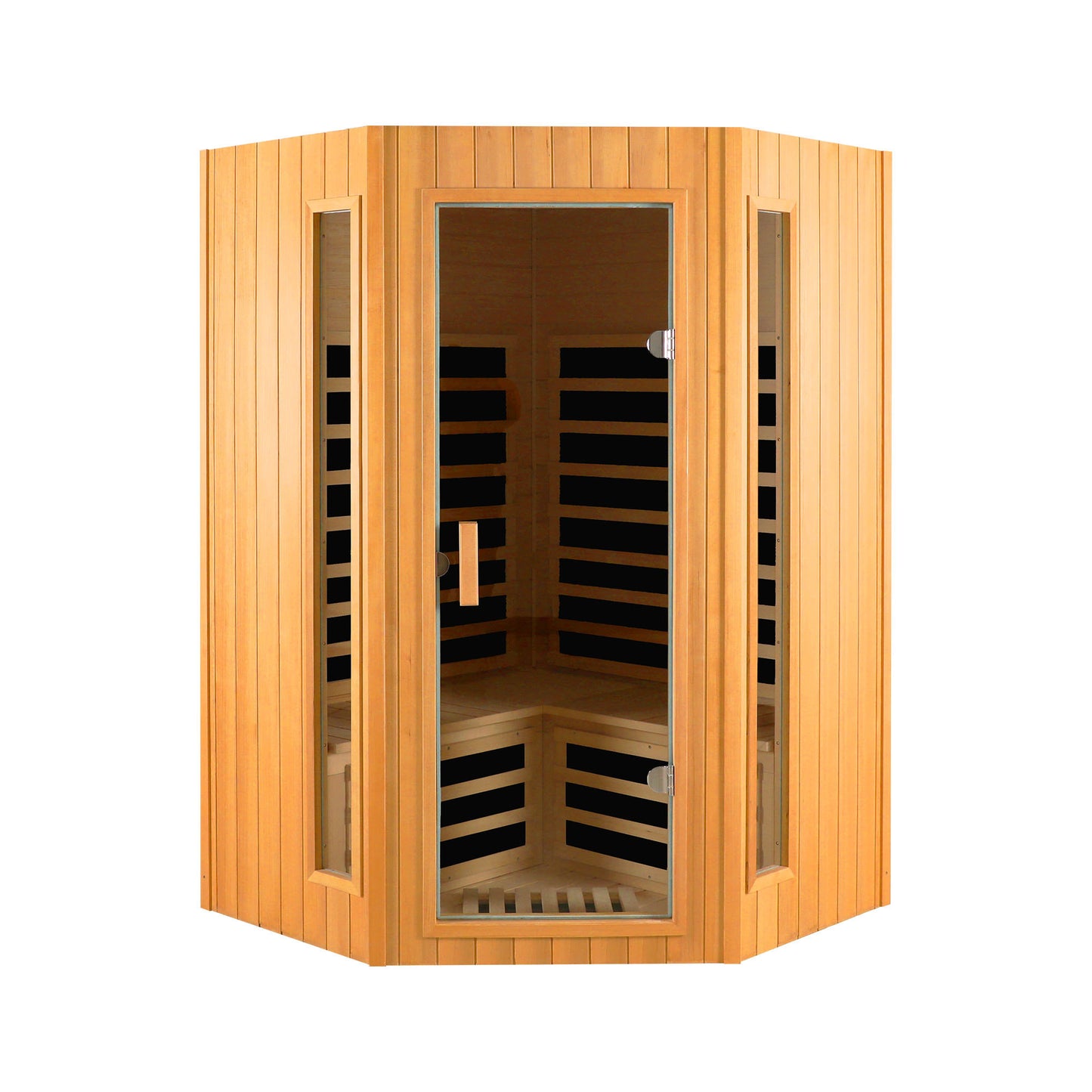 Two-Person Hemlock Indoor Far Infrared Sauna Room with Bluetooth LCD LED Lights 47x47x73 in Natural Wood