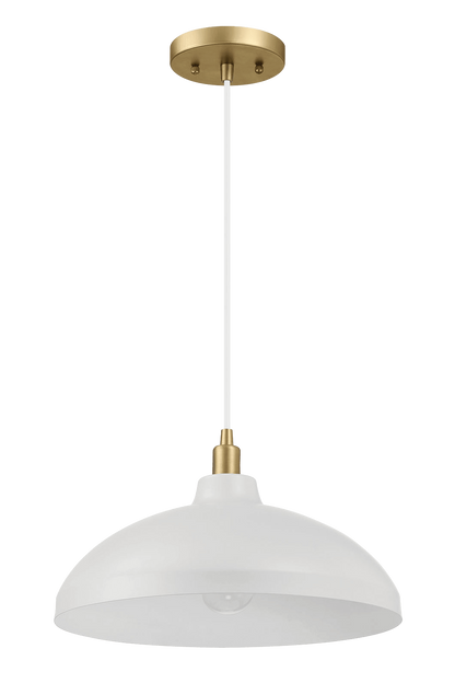 Pendant Light, 14-Inch Diameter x 8-Inch Height, White, Brass Body, Kitchen Island, Gold Finish