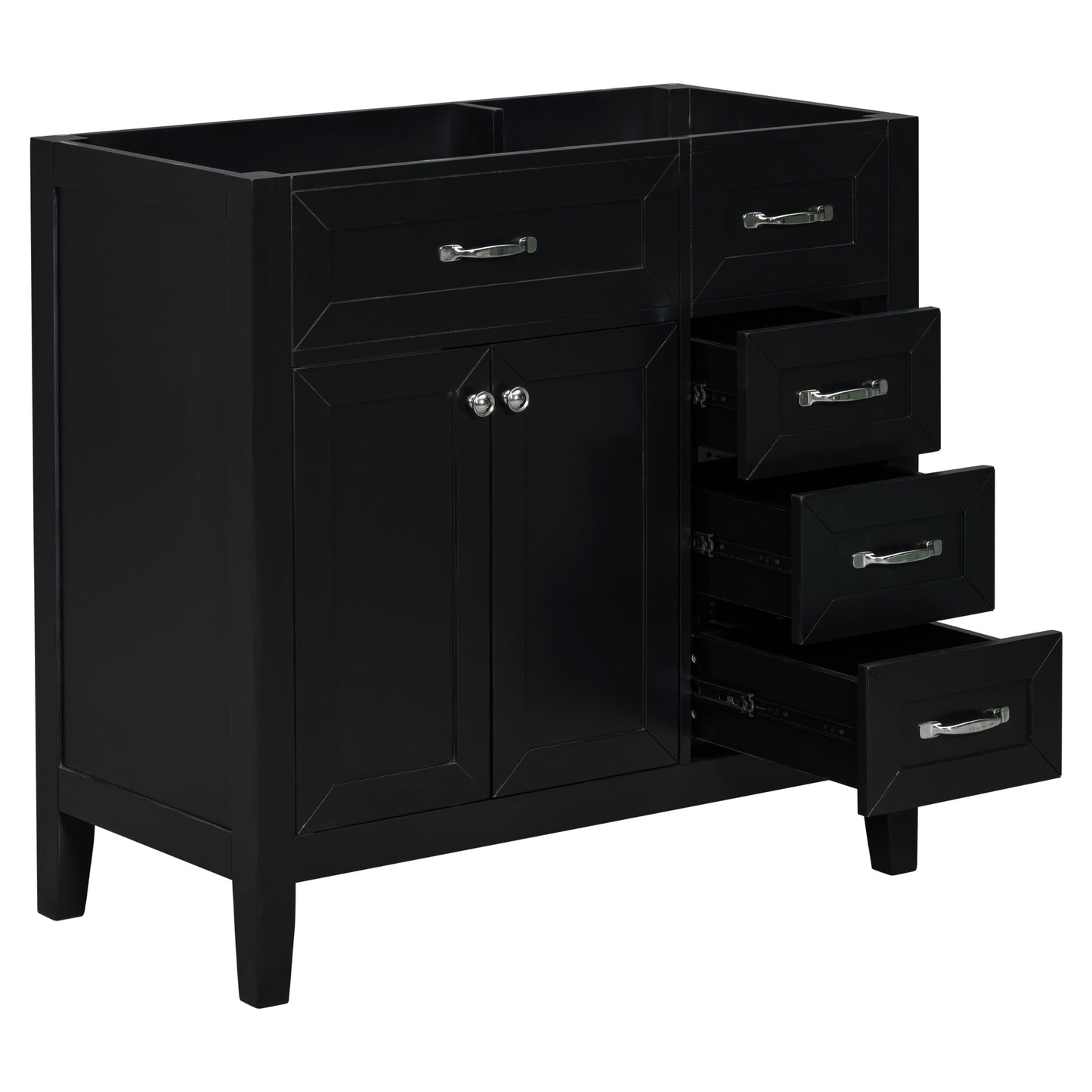 Modern 36" Black Bathroom Vanity Base Cabinet with Drawers, Solid Wood & MDF Construction