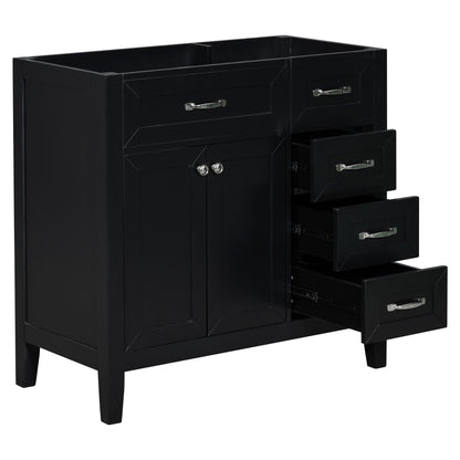 Modern 36" Black Bathroom Vanity Base Cabinet with Drawers, Solid Wood & MDF Construction