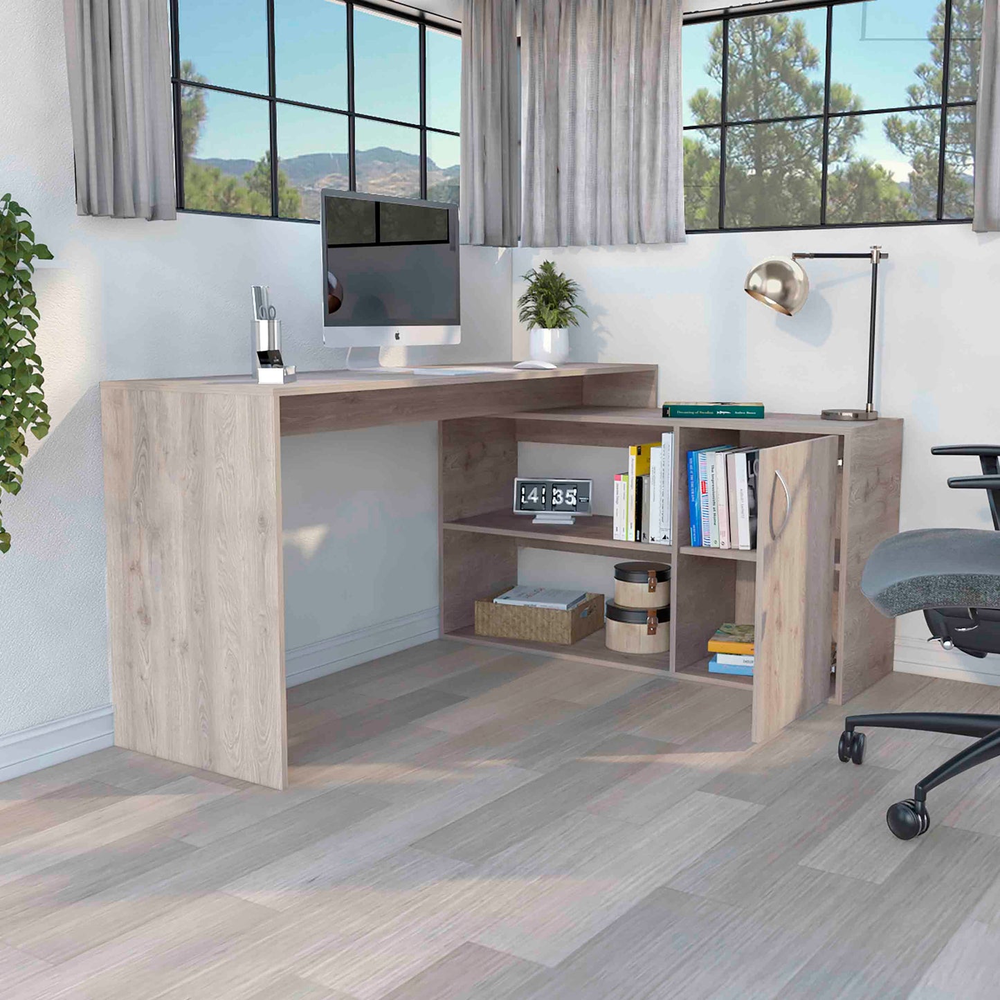 Contemporary Gray L-Shaped Computer Desk with Versatile Storage Solutions