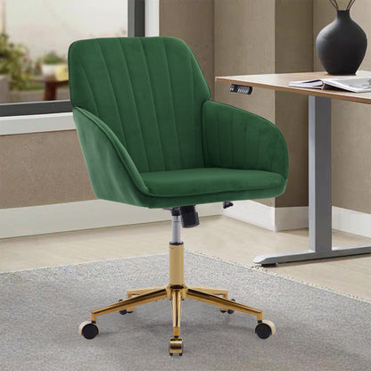 Luxurious Ergonomic Velvet Swivel Office Chair with Golden Base for Home and Bedroom