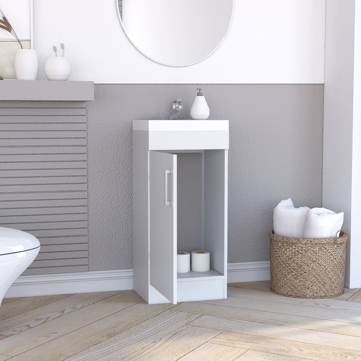 Modern 16" White Bathroom Vanity with Resin Sink and Single Door Storage