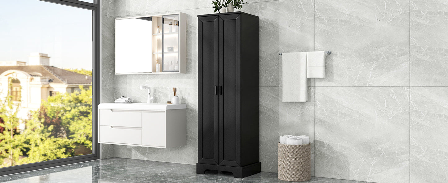 Elegant Black Storage Cabinet with Adjustable Shelves for Bathroom and Office