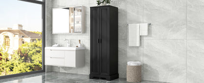 Elegant Black Storage Cabinet with Adjustable Shelves for Bathroom and Office
