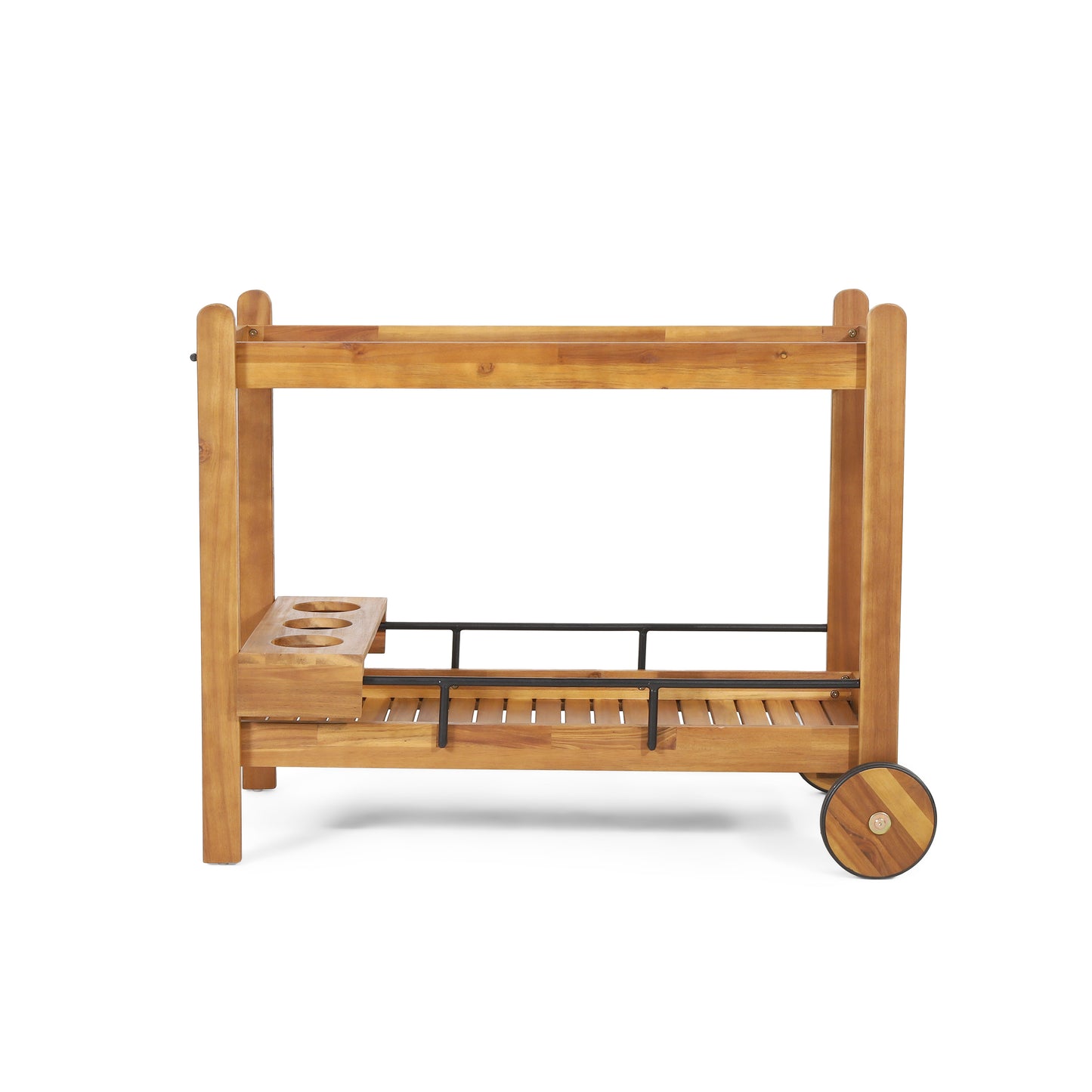 Acacia Wood Bar Cart With Slat Design And Wine Holders
