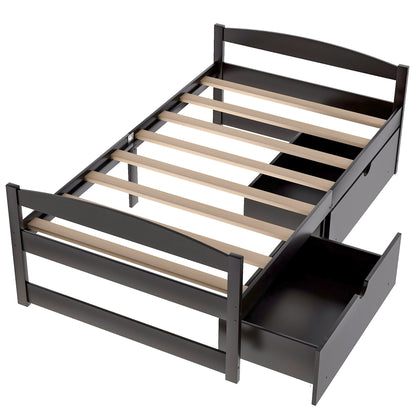 Espresso Twin Platform Bed with Dual Storage Drawers
