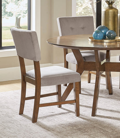 Set of 2 Mid-Century Modern Dining Chairs, Gray Upholstery, Wood Frame, 38 in, Light Oak Finish