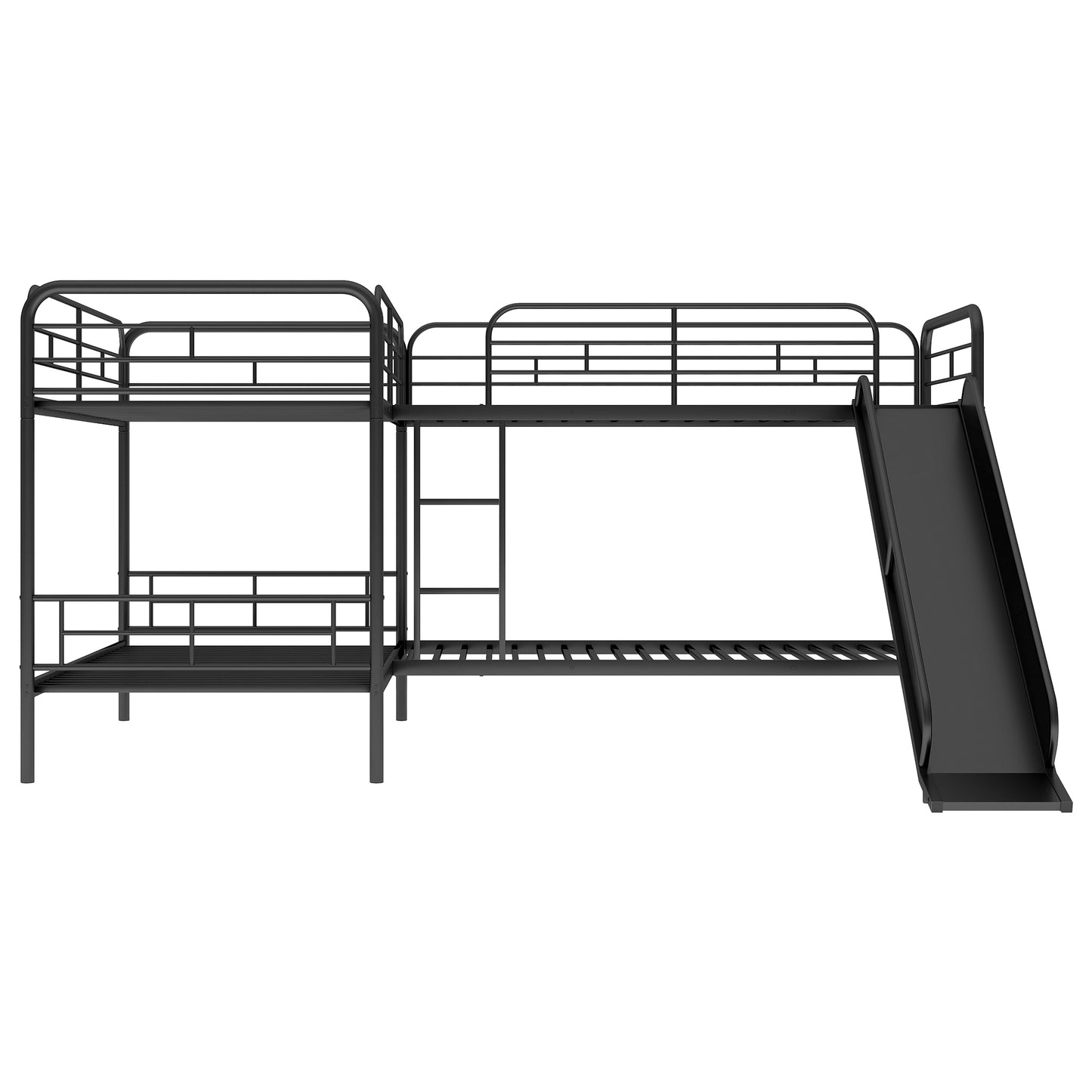 Twin Size Double Deck Bunk Bed with Slide and Ladder in Black