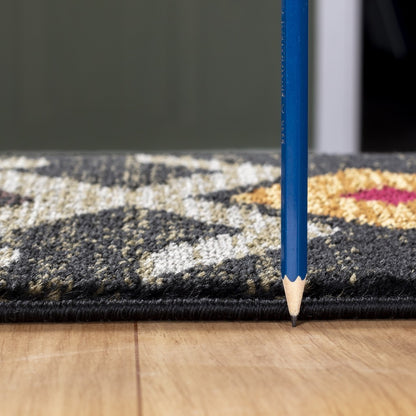 Southwest Style Area Rug, 5'3" x 7'3", Polypropylene with Jute Backing, Low-Pile, Living Room, Black