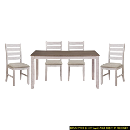 5Pc Dining Set With Chairs Grayish White And Brown Finish
