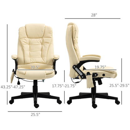 Beige High Back Massaging Office Chair with Heated Recline and Remote Control, 6 Vibration Points