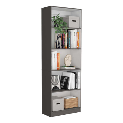 Modern Multi-Tiered Bookcase with 4 Shelves - Matt Gray/White Finish - Ideal for Home and Office Storage