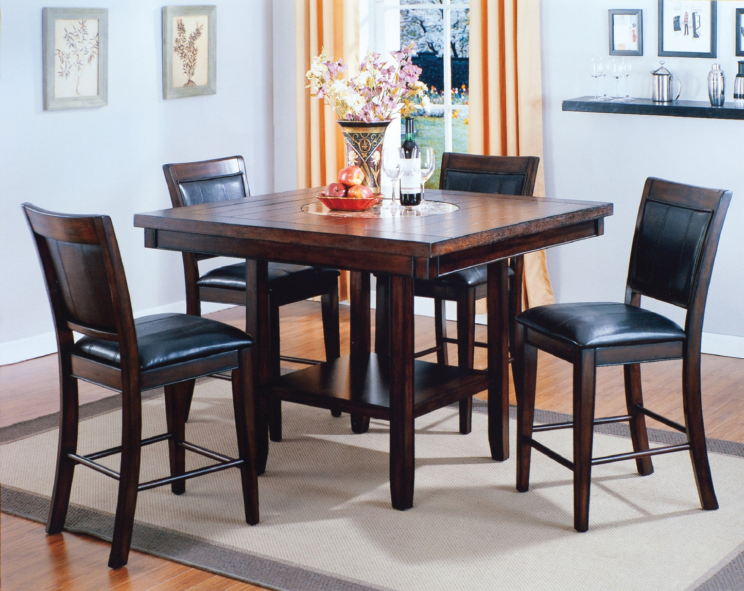 Counter Height Dining Table With Lazy Susan Brown Finish