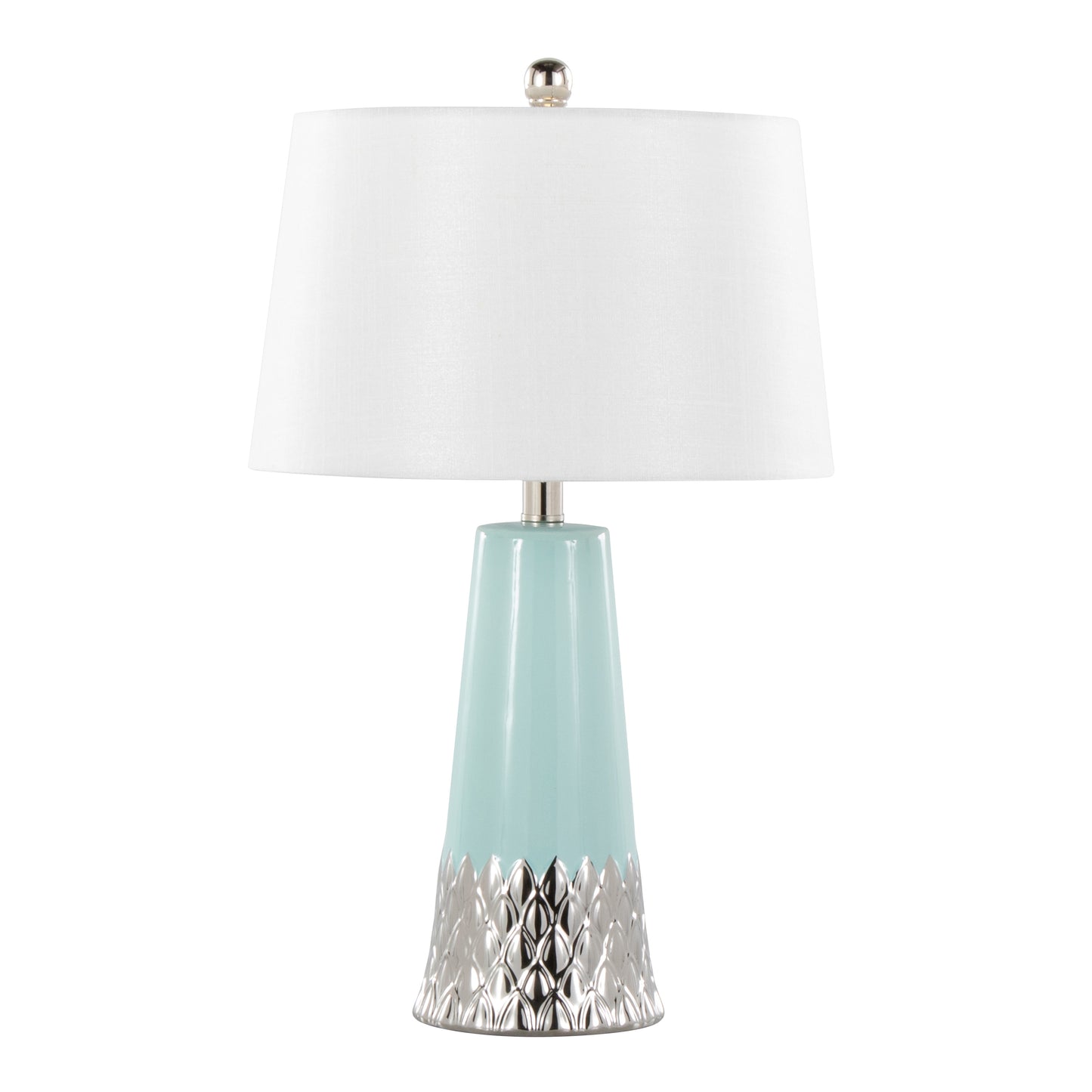 22-Inch Contemporary Ceramic Table Lamp with White Fabric Shade, LED Bulb Included, Indoor Use, 60W, Blue