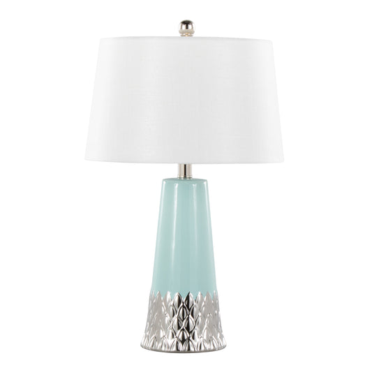 22-Inch Contemporary Ceramic Table Lamp with White Fabric Shade, LED Bulb Included, Indoor Use, 60W, Blue