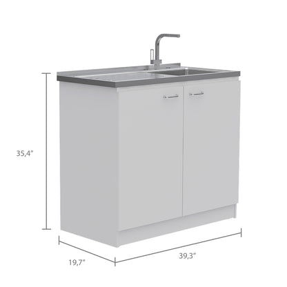 Oklahoma Modern Utility Sink Cabinet with Stainless Steel Top and Double Doors