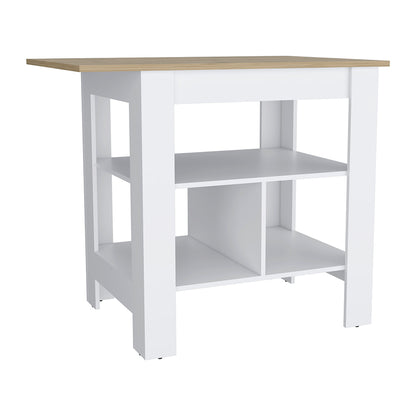 Pompeya Kitchen Island with Three Storage Shelves in Elegant White Finish
