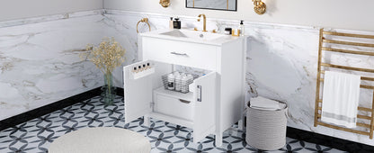 Elegant 30-Inch White Bathroom Vanity with Ceramic Sink and Ample Storage for Compact Spaces