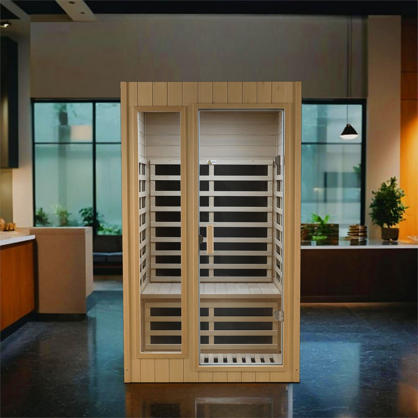 Two-Person Far Infrared Indoor Sauna Room with 1500W, 5 Heating Panels, LCD, Bluetooth Natural Wood