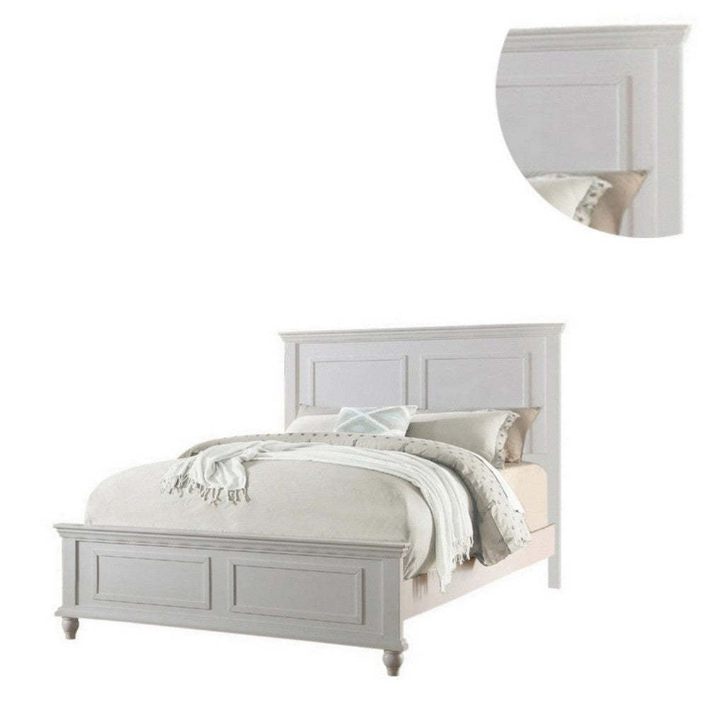 Elegant White Queen Size Bed Frame with High Panel Headboard and Footboard