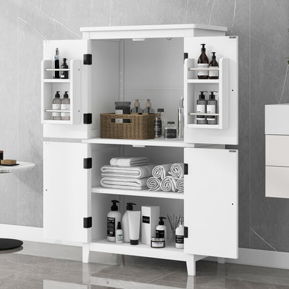 Stylish Freestanding Bathroom Storage Cabinet with 4 Adjustable Shelves, White MDF Unit