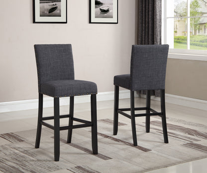 3-Piece 36-Inch Round Bar Table Set with 2 Pub Chairs Gray Fabric, Wood Top, Metal Frame, Espresso finish
