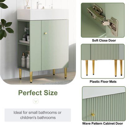 Contemporary 21.6" Green Bathroom Vanity with Left Side Storage and Ceramic Sink