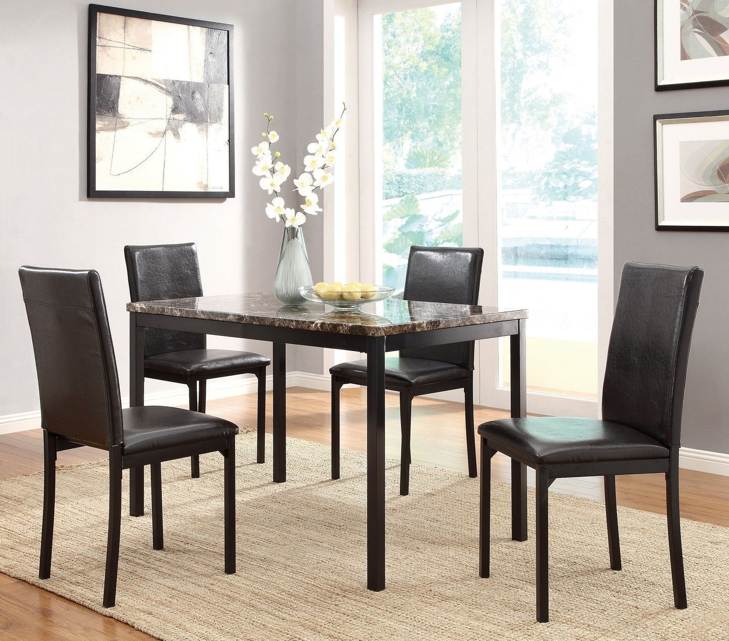 Dining Table 48 By 30 Faux Marble Top Black Metal Finish