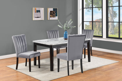 1pc Transitional Dining Rectangular Table Faux White Marble Table Top Black Base Wooden Stone Dining Room Furniture