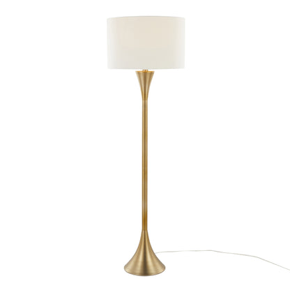 65-Inch Contemporary Metal Floor Lamp with White Linen Shade, Base, 3-Way Socket, UL Listed, Gold Finish