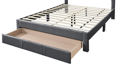 Modern Charcoal Corduroy Upholstered Queen Size Platform Bed with Storage Drawer