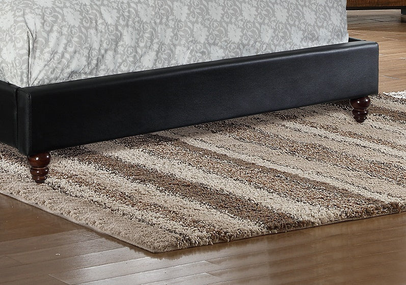 Luxurious Black Faux Leather Queen Bed Set with Wingback Headboard and Tufted Design