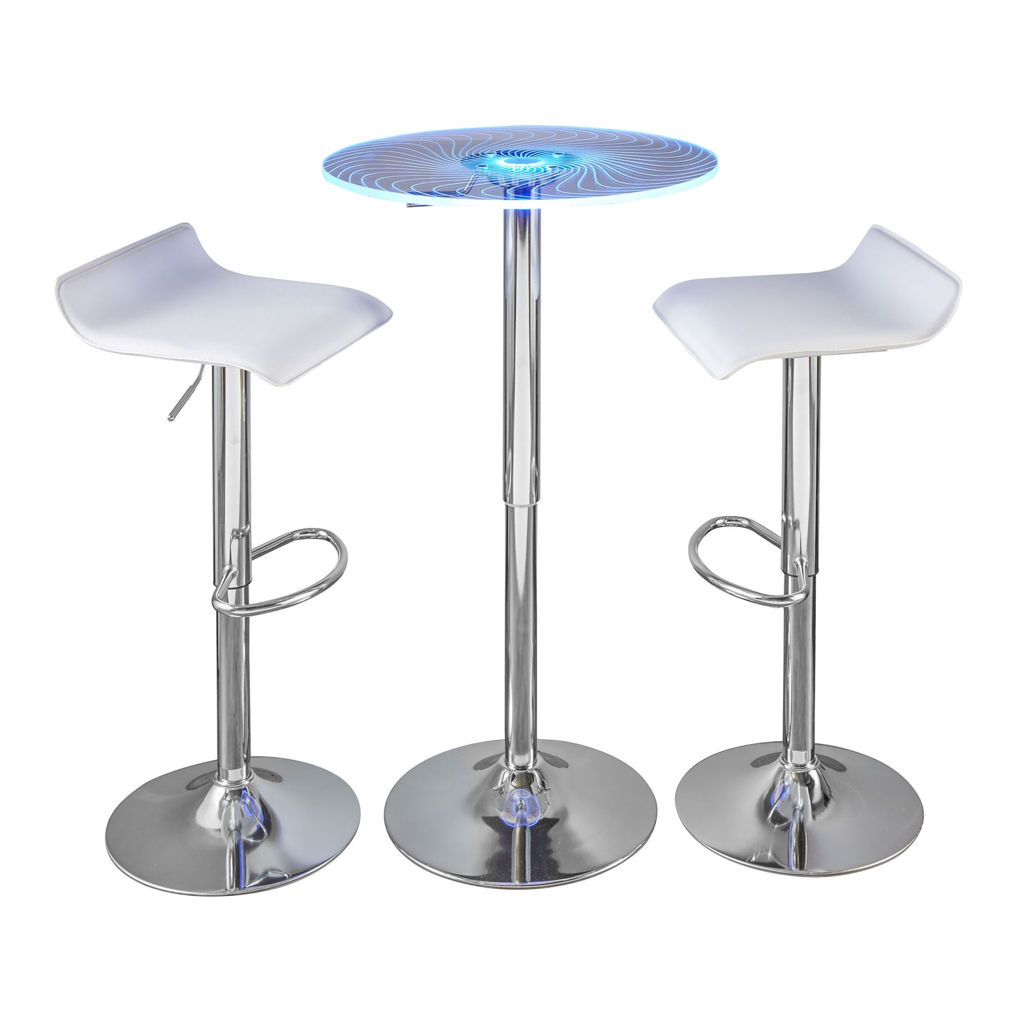Contemporary Adjustable 3-Piece Bar Set with LED Light-Up Chrome Metal and Clear Acrylic - White