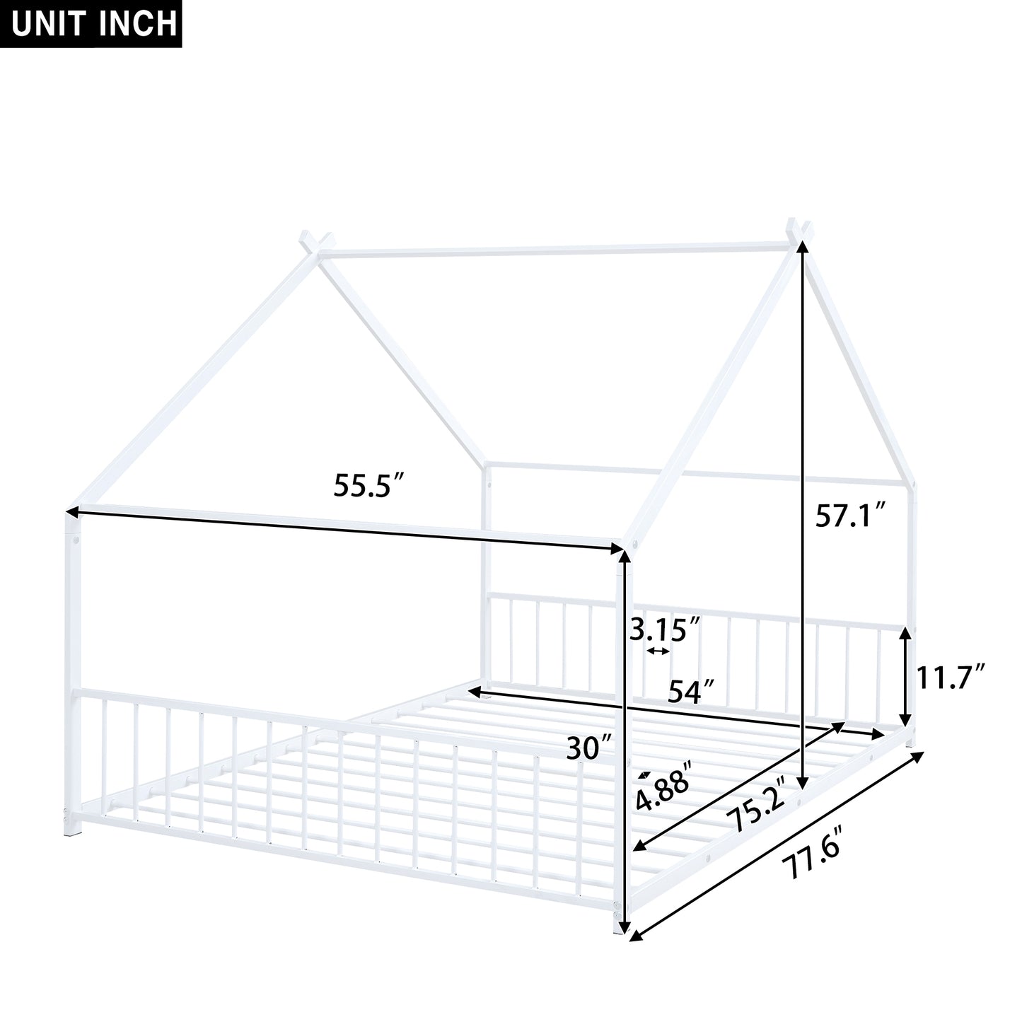 Whimsical White Full Size Metal House Bed for Kids