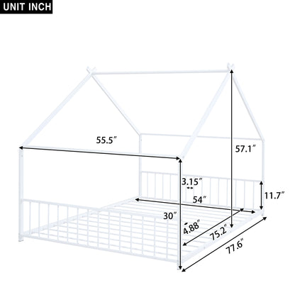 Whimsical White Full Size Metal House Bed for Kids