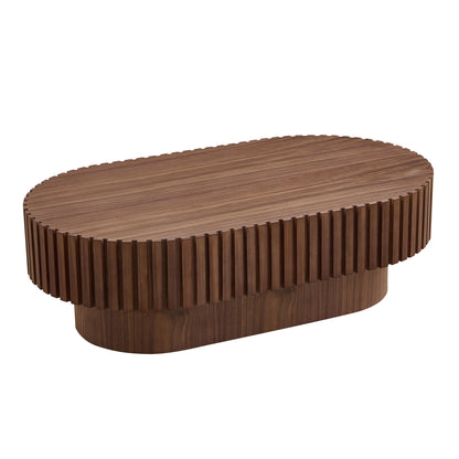 43.70-Inch Oval Drum Coffee Table for Living Room - Modern Wooden Table with Sturdy Pedestal Walnut