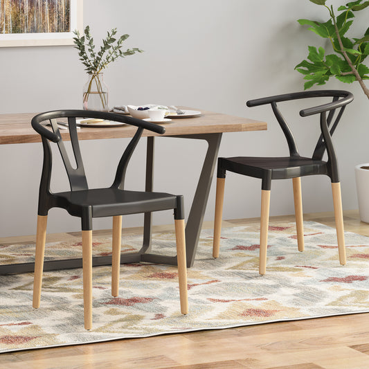 2-Pack Plastic Dining Chairs, 20 x 22 x 29 in, Polypropylene, Modern Minimalist, Lightweight, Black