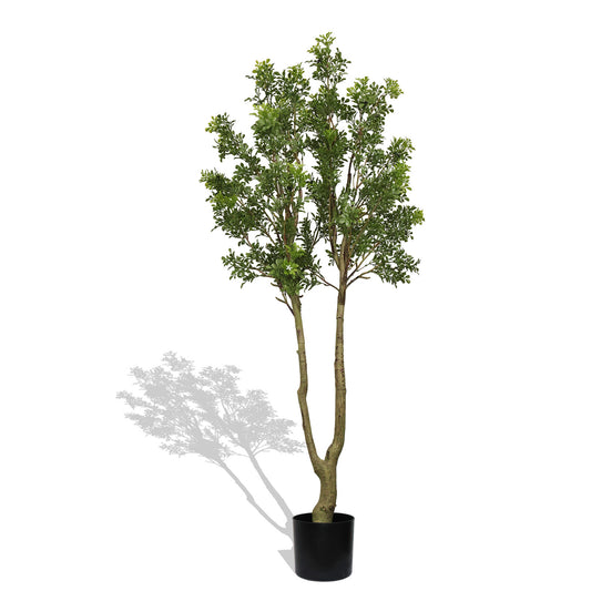 5.2 ft Tall Artificial Tree with Lush Evergreen Foliage, Natural Trunk, Potted Plant for Home Green