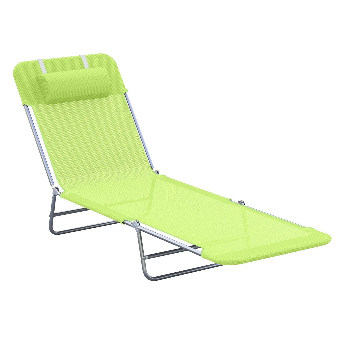 Folding Chaise Lounge Outdoor Pool Chair With Pillow Reclining Back And Steel Frame For Beach Yard Patio Green