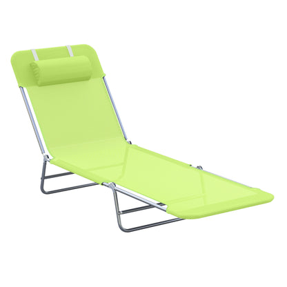 Folding Chaise Lounge Outdoor Pool Chair With Pillow Reclining Back And Steel Frame For Beach Yard Patio Green