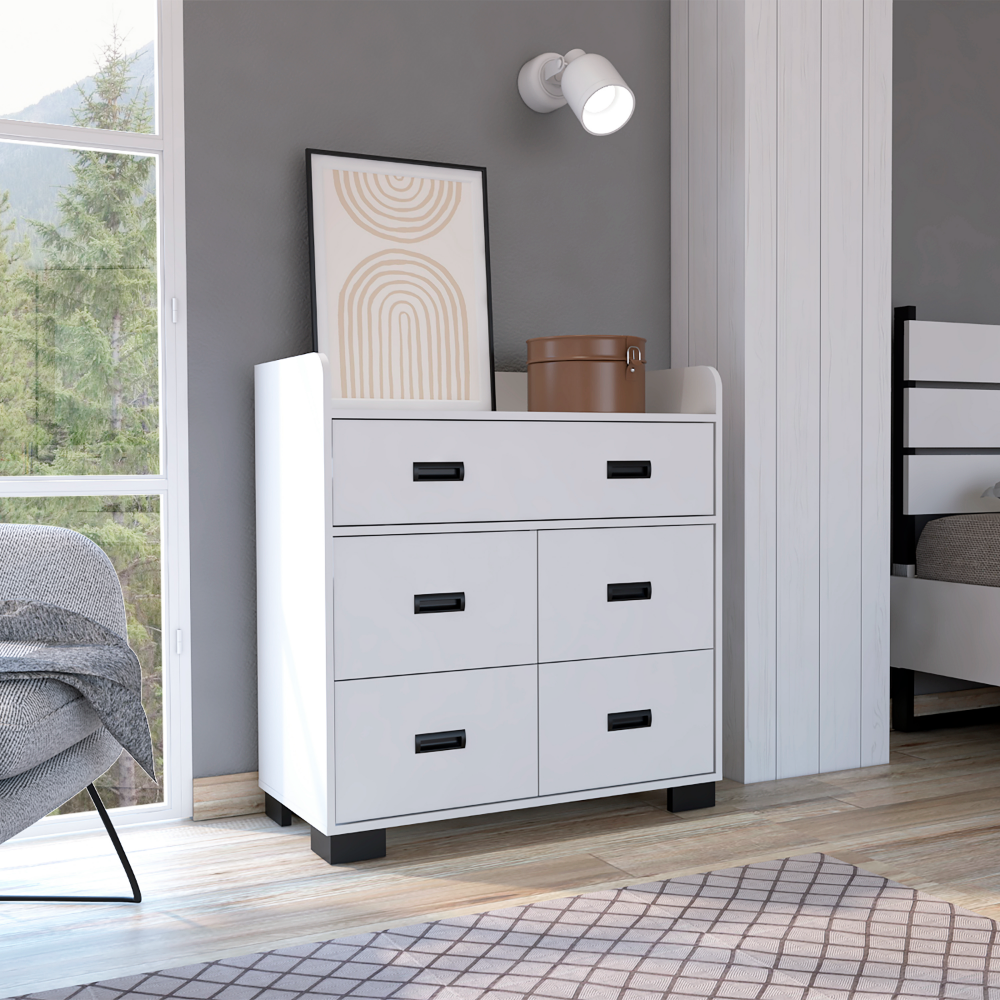 Modern White Alyn Dresser with Four Drawers and Superior Top